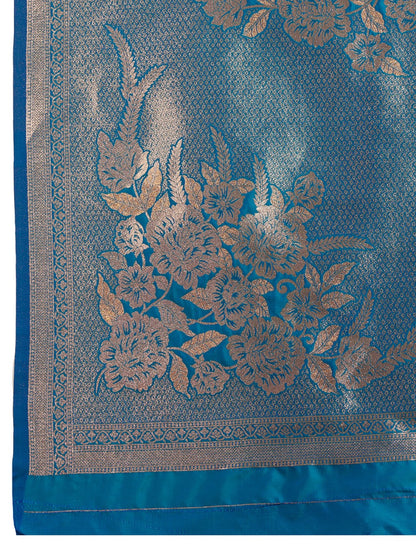 Blue Kanjivaram Silk Saree With Zari Weaving Border & Designer Rich Pallu