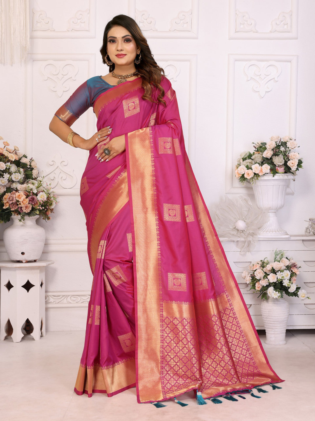 Pink Premium Soft Silk Saree With Zari Weaving Work