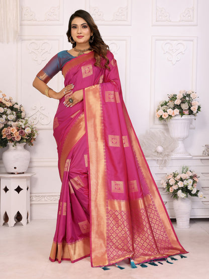 Pink Premium Soft Silk Saree With Zari Weaving Work