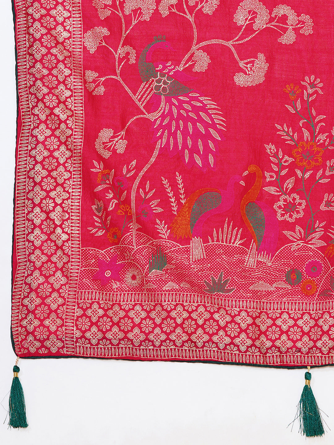 Gajari Cotton Saree With Table Printed And Foil Work With Pipeing Border