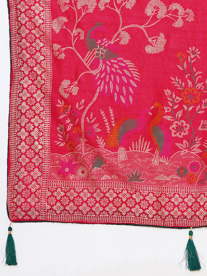 Gajari Cotton Saree With Table Printed And Foil Work With Pipeing Border