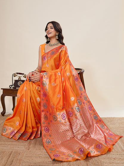 Traditional Yellow Color Jacquard Silk Saree With Zari Work
