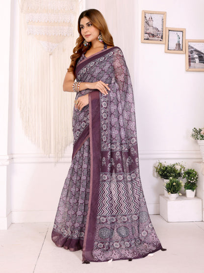 Multi Colour Chanderi Cotton Saree With Digital Printed Work