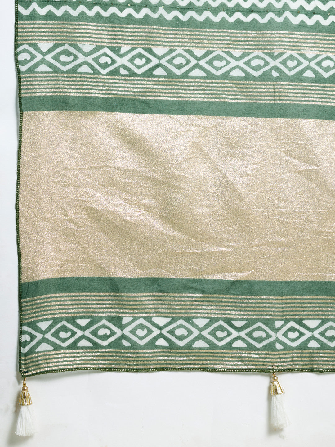 Light Green Batik Printed Soft Cotton Saree With Sequence Work