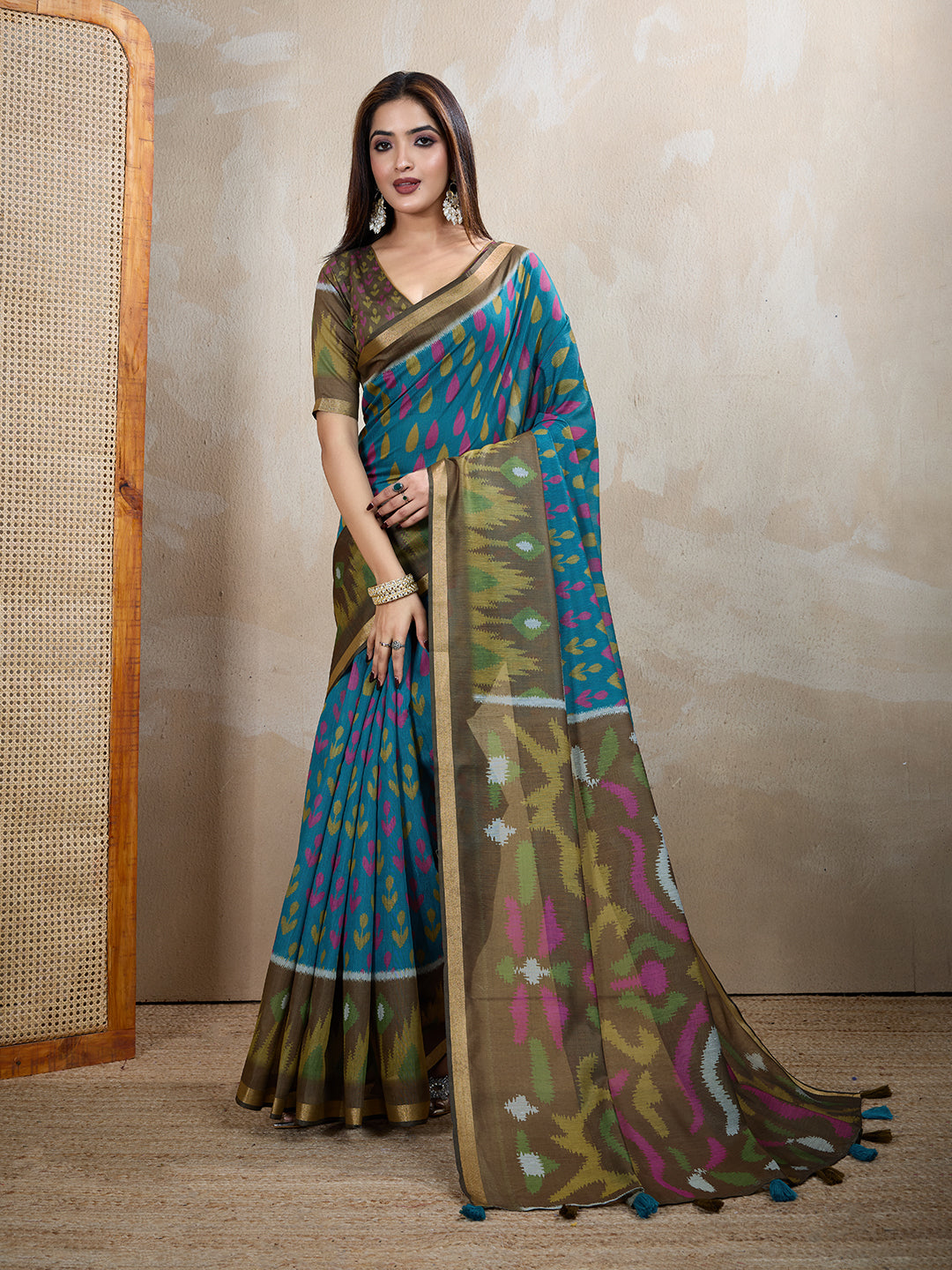 Multi Colour Chanderi Cotton Saree With Digital Printed Work