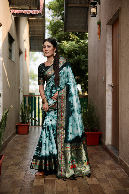 Green Color Dola Silk Saree With Shibori Printed Work