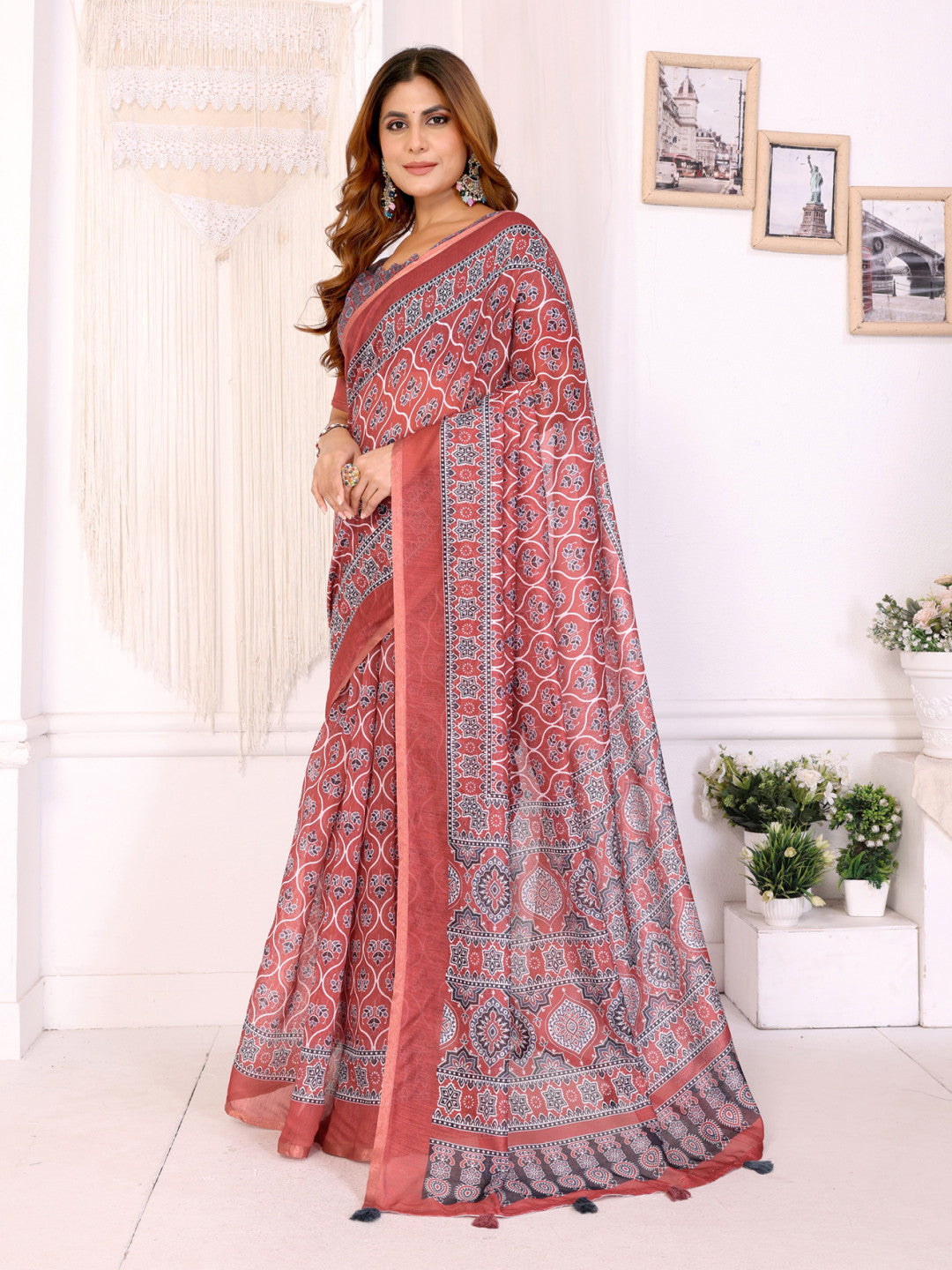 Multi Colour Chanderi Cotton Saree With Digital Printed Work