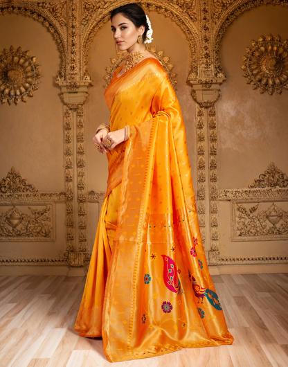 Traditional Paithani Silk Saree With Zari Weaving Work