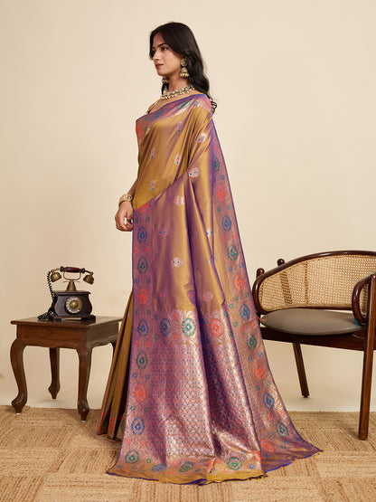Traditional Mustard Yellow Color Jacquard Silk Saree With Zari Work