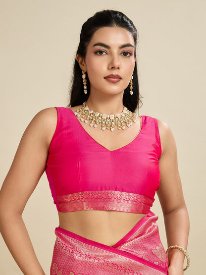 Pink Kanjivaram Silk Saree With Zari Weaving Border & Designer Rich Pallu