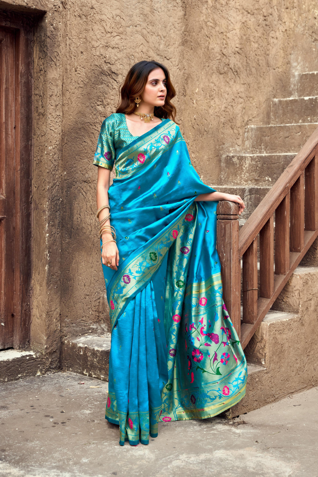 Traditional Blue Paithani Silk Saree With Zari Weaving Work