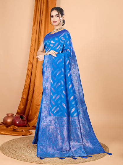 Royal Blue Traditional Banarasi Silk Saree With Zari Weaving Work