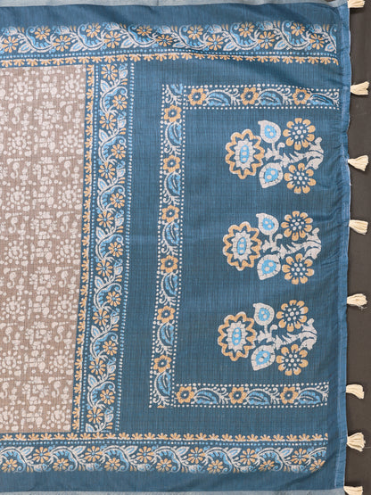 Multi Colour Chanderi Cotton Saree With Digital Printed Work