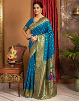 Traditional Paithani Silk Saree With Zari Weaving Work