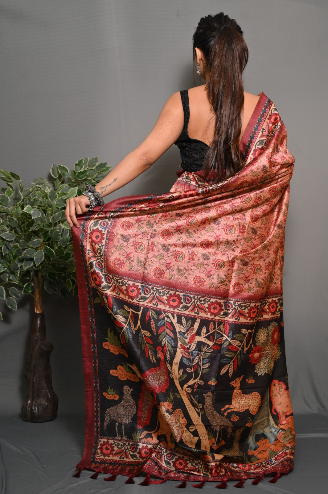 Peach Color Soft Silk Saree With Digital Printed Work