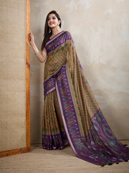 Multi Colour Chanderi Cotton Saree With Digital Printed Work