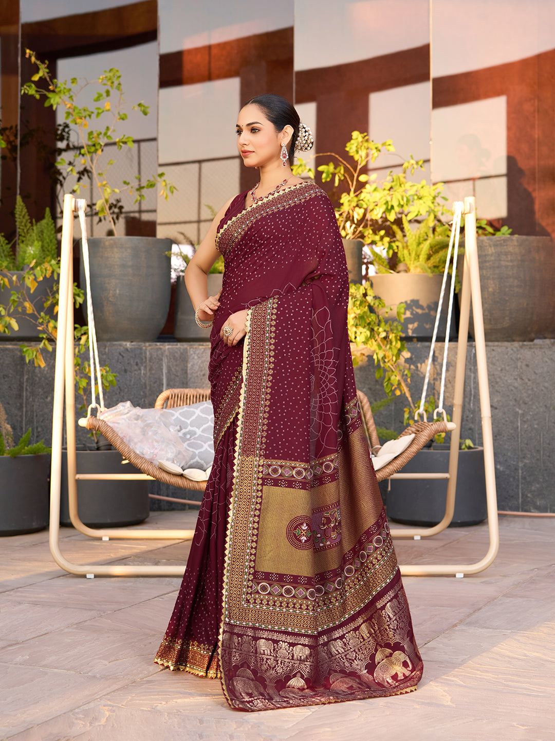 Maroon Stylist Soft Cotton Saree With Unique Table Printed & Lace Border