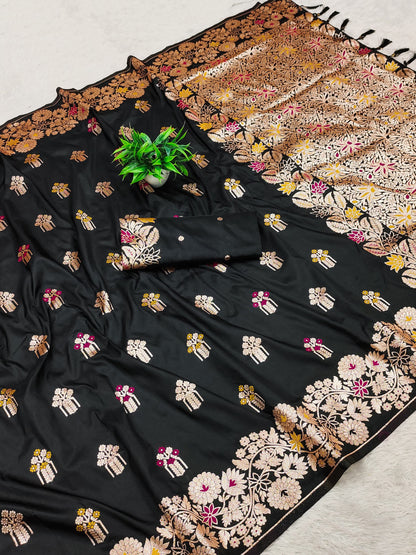 Premium Banarasi Silk Saree With Meenakari Zari Weaving Work