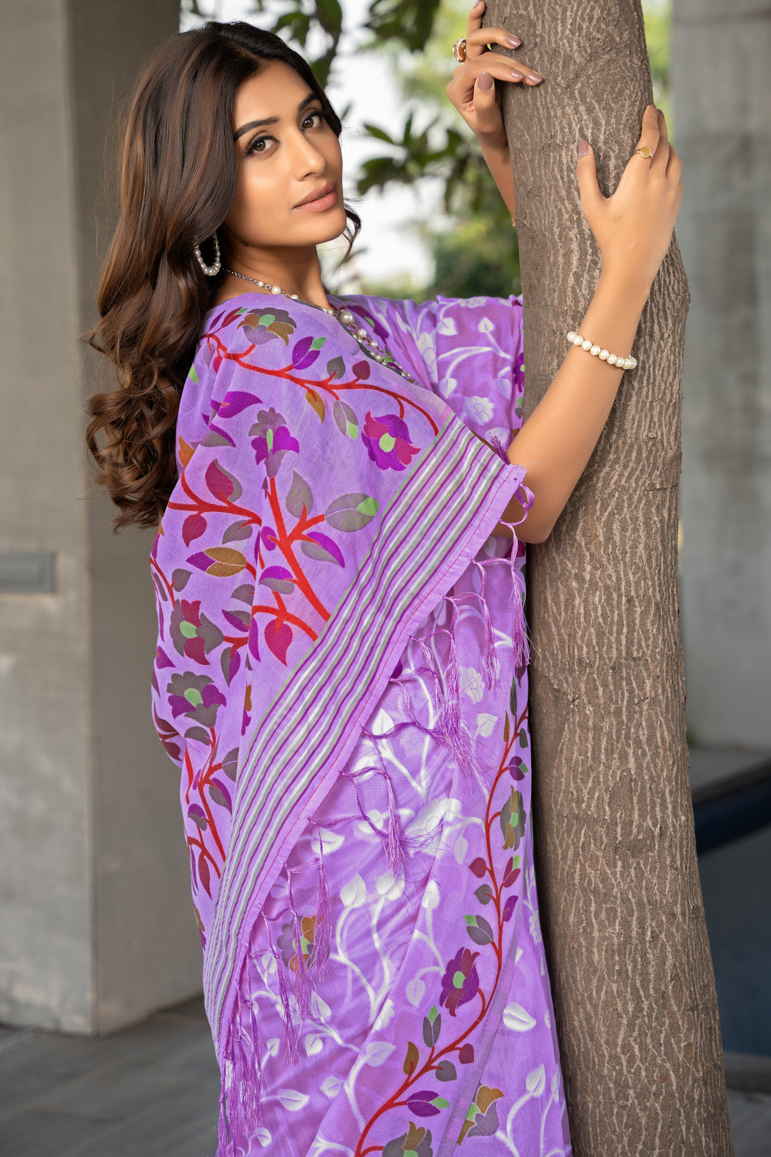 Lavender Color Soft Jamdani Cotton Saree With Woven Design