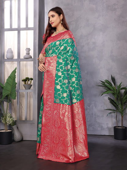 Rama Green Premium Banarasi Silk Saree With Zari Weaving Work