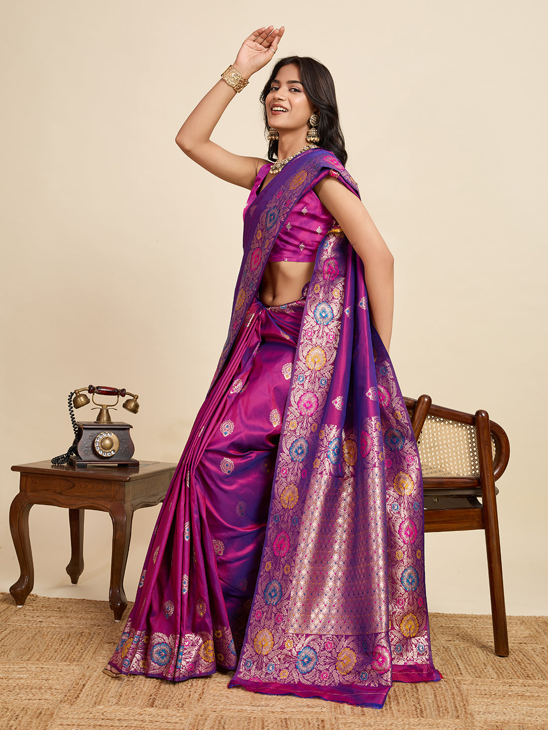 Traditional Magenta Color Jacquard Silk Saree With Zari Work