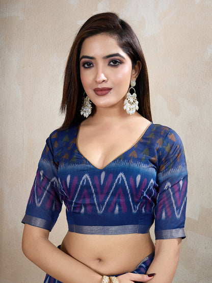 Multi Colour Chanderi Cotton Saree With Digital Printed Work