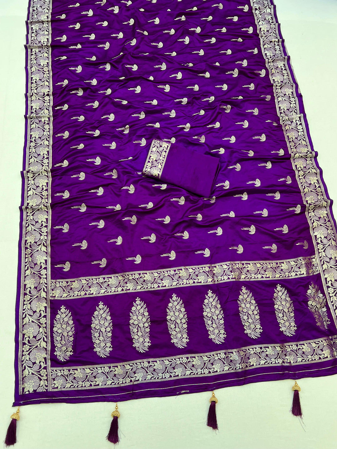 Purple Color Soft Viscose Satin Silk Saree With Zari Weaving Work