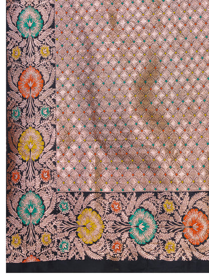 Traditional Black Color Jacquard Silk Saree With Zari Work