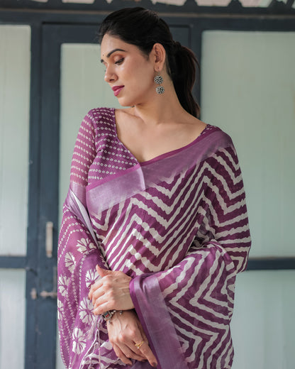 Magenta Soft Linen Cotton Saree With Digital Printed Work
