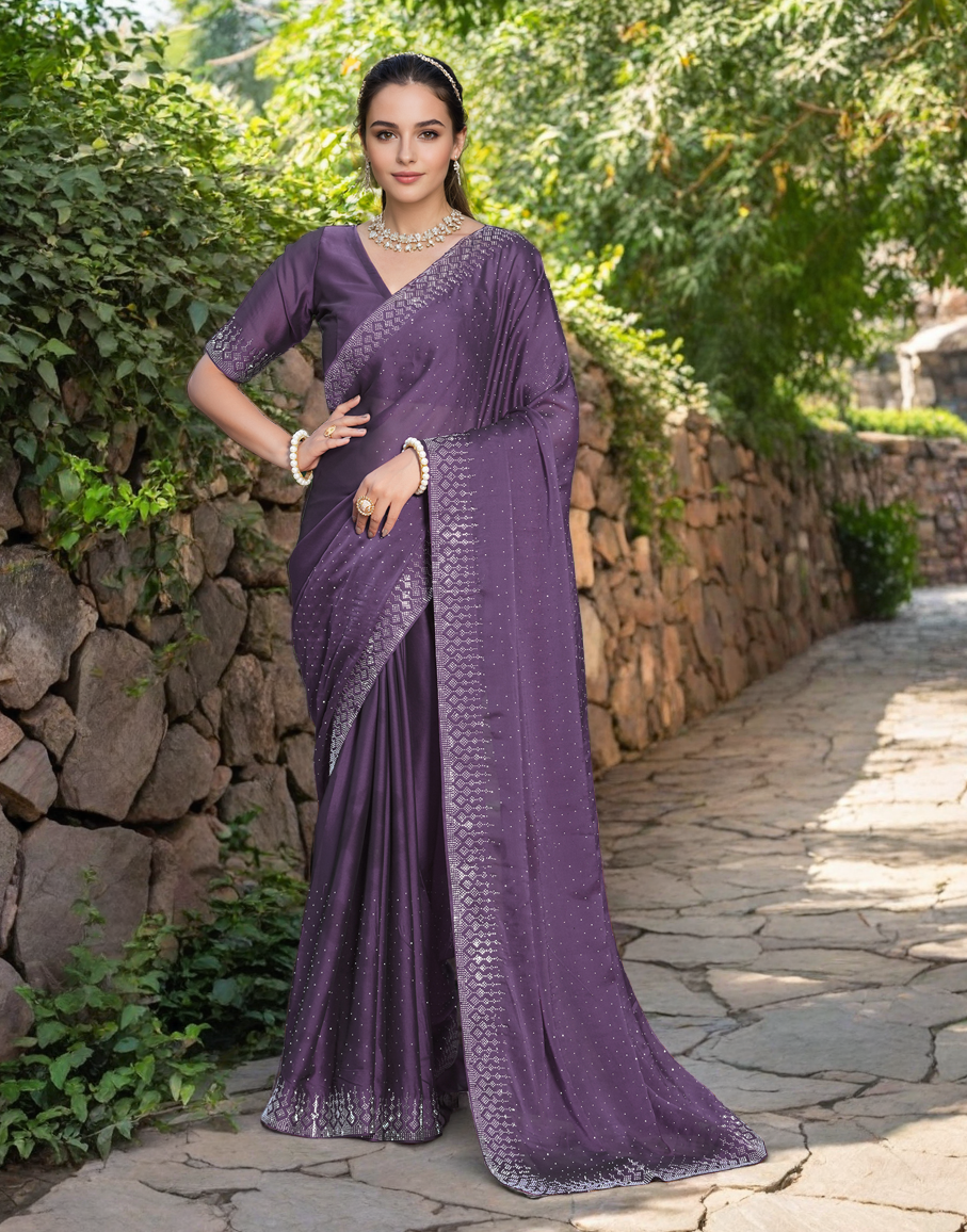 Fancy Lavender Rangoli Silk Saree With Diamond Work
