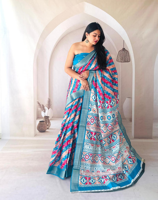 Flowy Dola Silk Saree With Digital Printed Work