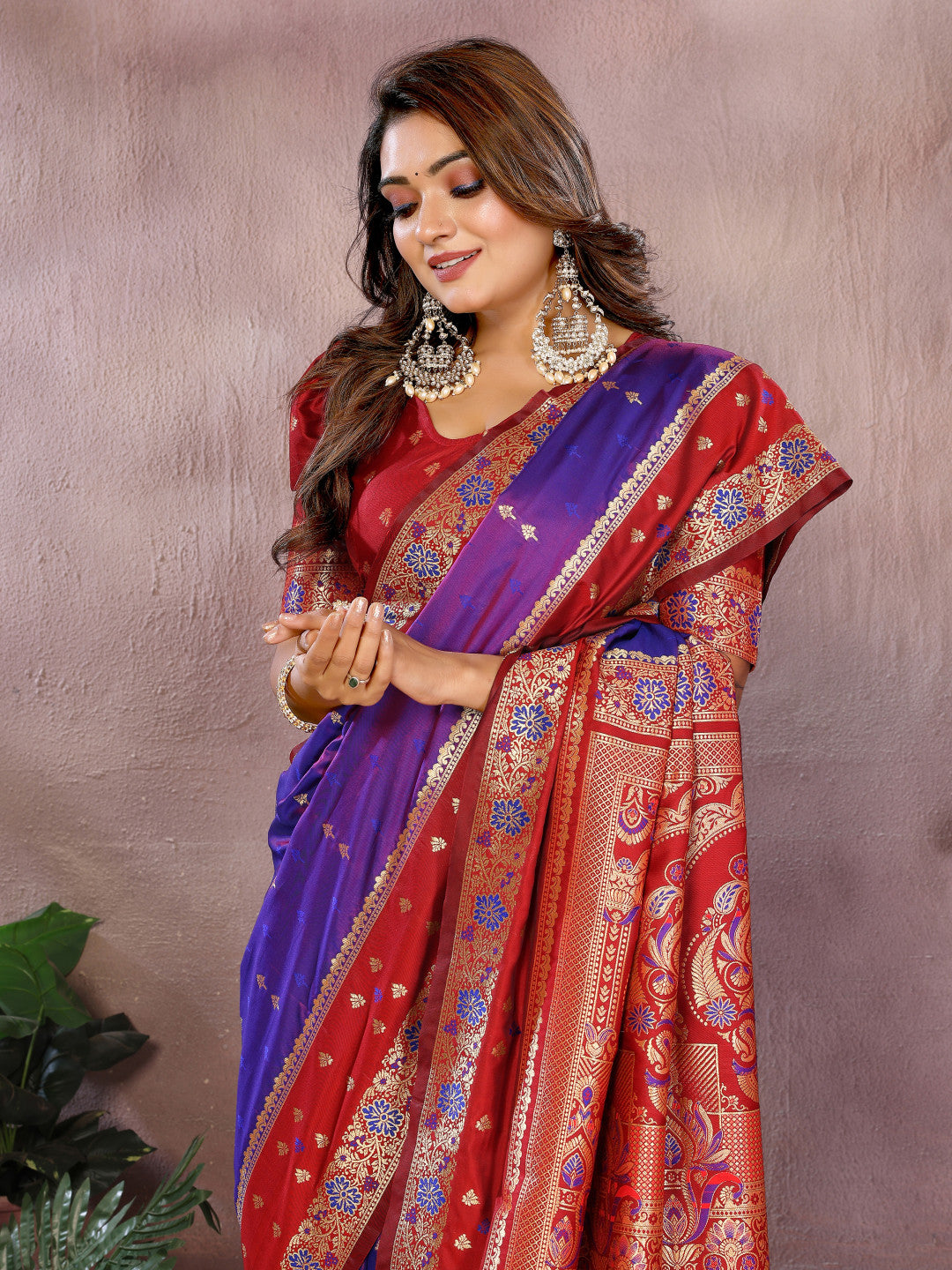 Purple Traditional Banarasi Silk Saree With Zari Weaving Work