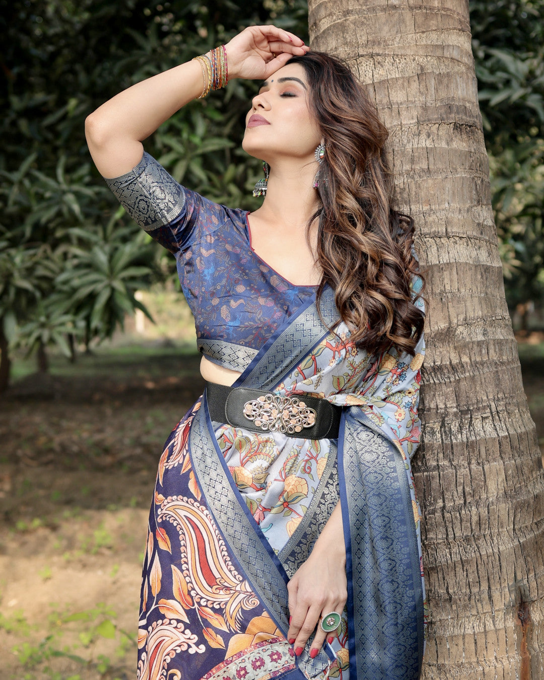 Multi Fancy Kalamkari Digital Printed Tussar Silk Saree