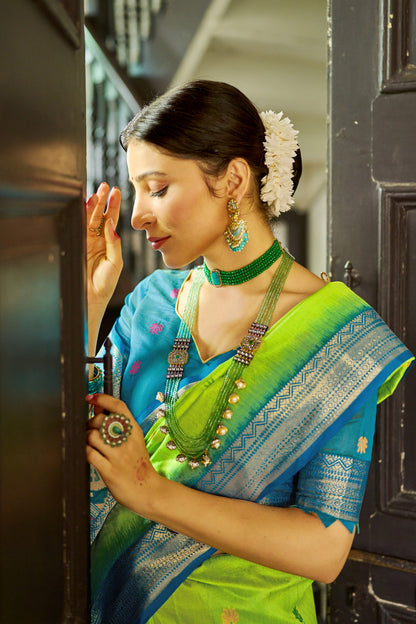 Handloom Raw Silk Saree With Zari Weaving Work