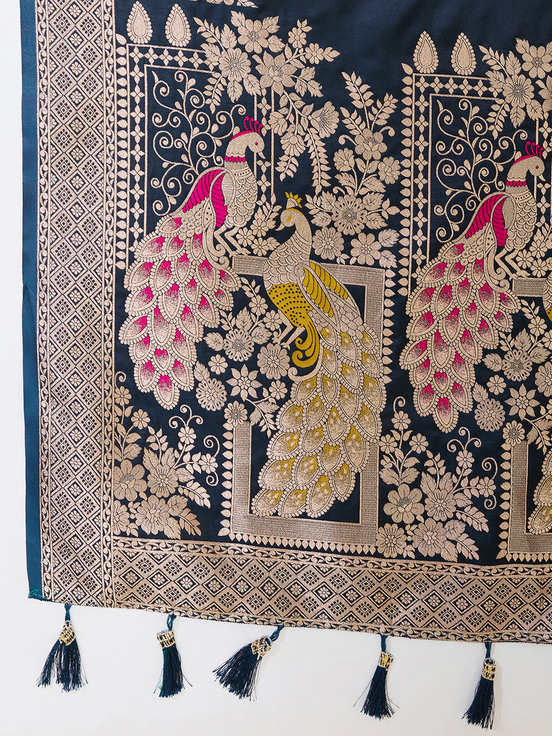 Navy Blue Soft Satin Silk Saree With Zari Weaving Work And Paithani Pallu