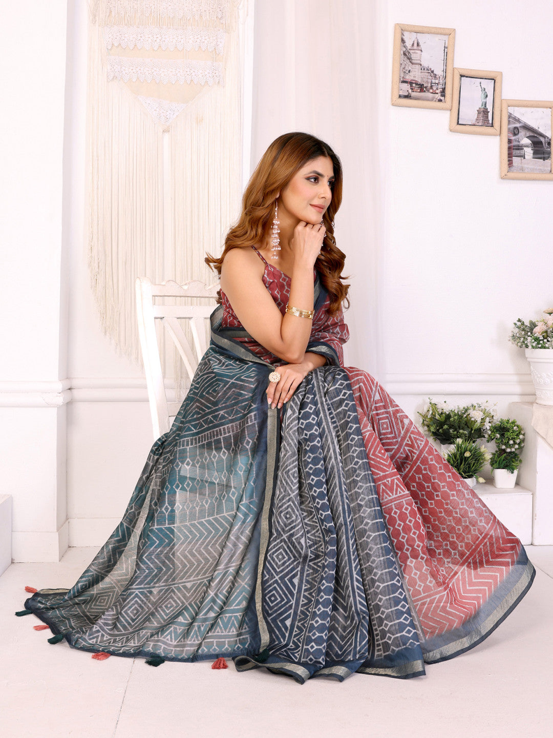 Multi Colour Chanderi Cotton Saree With Digital Printed Work