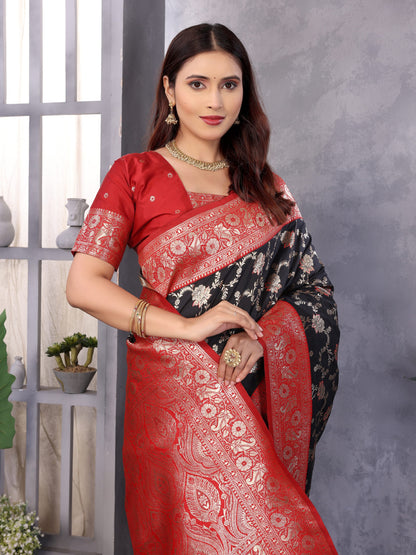 Black Premium Banarasi Silk Saree With Zari Weaving Work