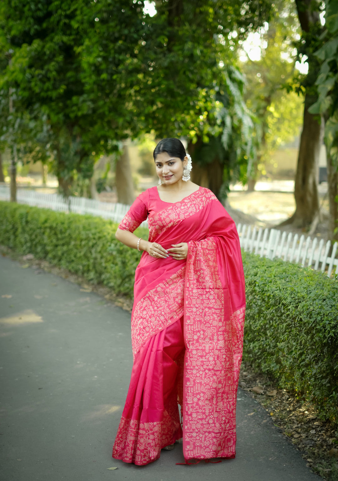 Pink Handloom Raw Silk Saree With Contrast Weaving Work