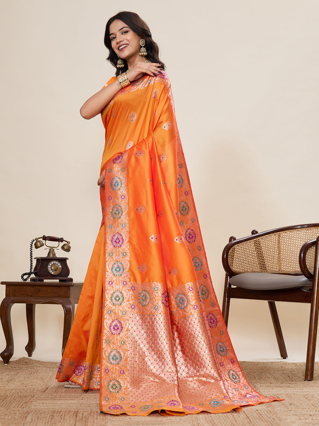 Traditional Yellow Color Jacquard Silk Saree With Zari Work