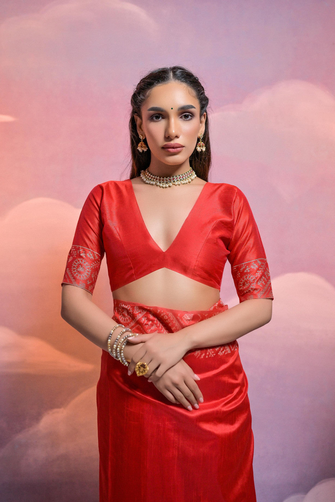 Red Color Handloom Raw Silk Saree With Contrast Weaving Work