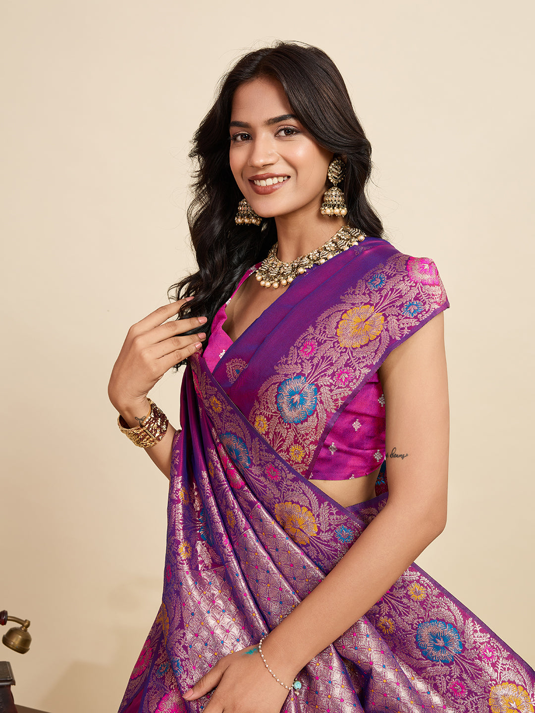 Traditional Magenta Color Jacquard Silk Saree With Zari Work