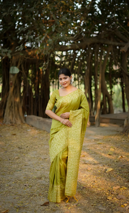 Handloom Raw Silk Saree With Contrast Weaving Work