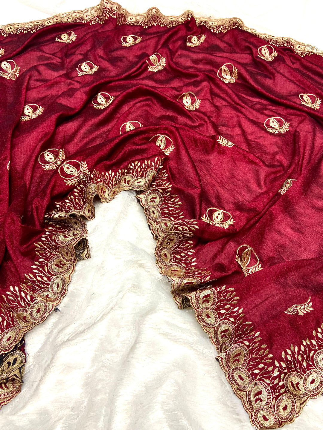 Fancy Maroon Color Vichitra Silk Saree With Beautiful Cutwork & Embroidery Border