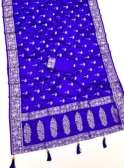 Royal Blue Color Soft Viscose Satin Silk Saree With Zari Weaving Work