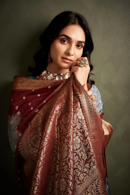 Hand Bandhej Bandhani Saree With Zari Border