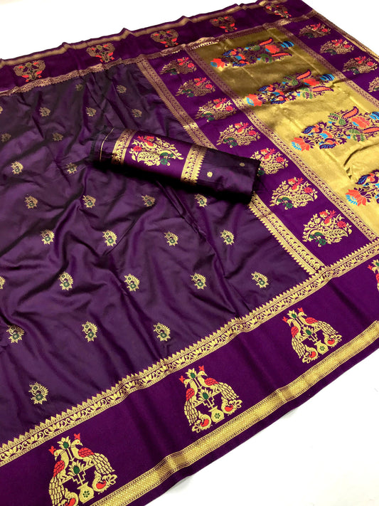 Magenta Paithani Silk Saree With Meenakari Zari Weaving Work