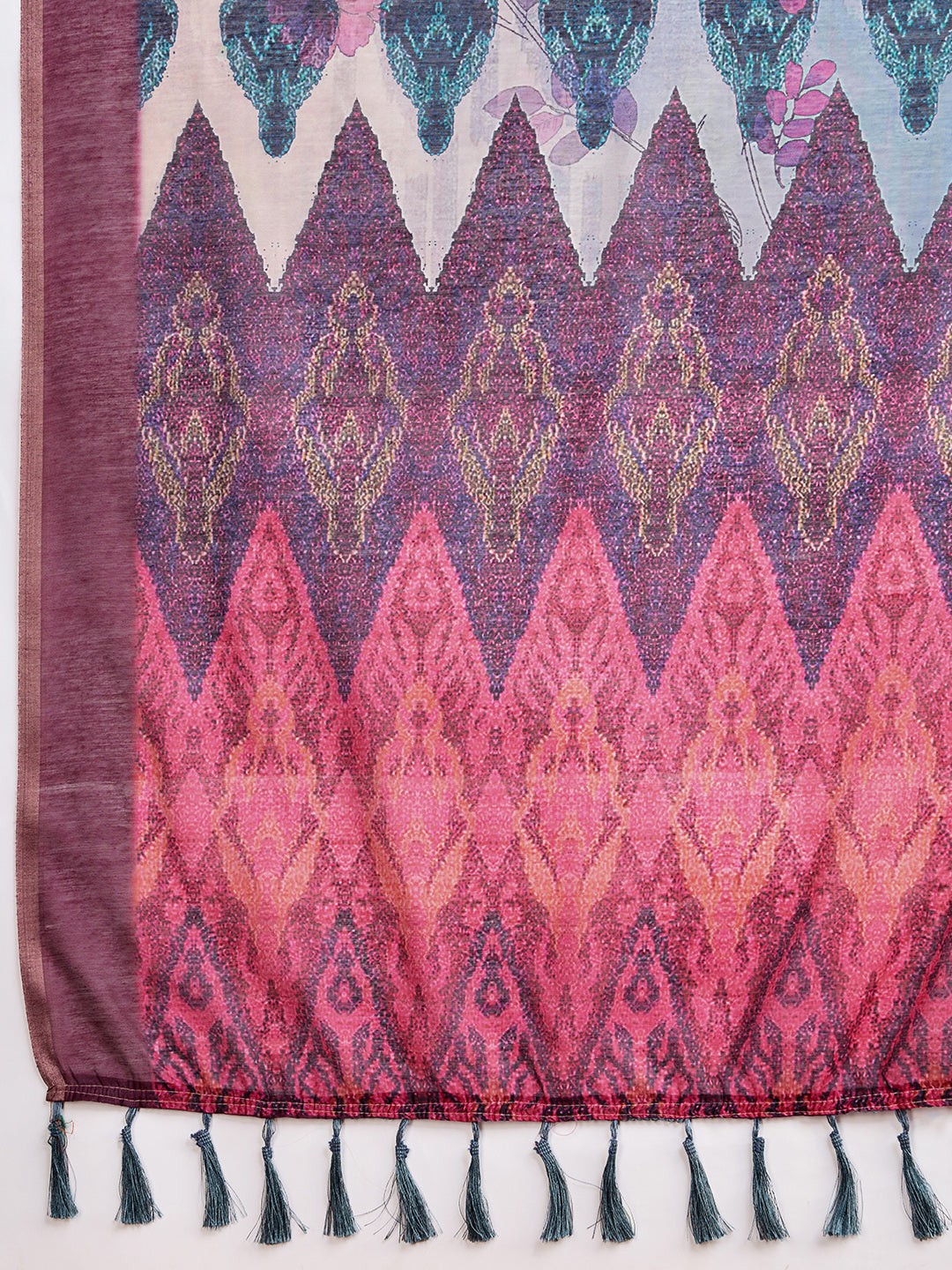 Blue Soft Linen Cotton Saree With Floral Printed Work