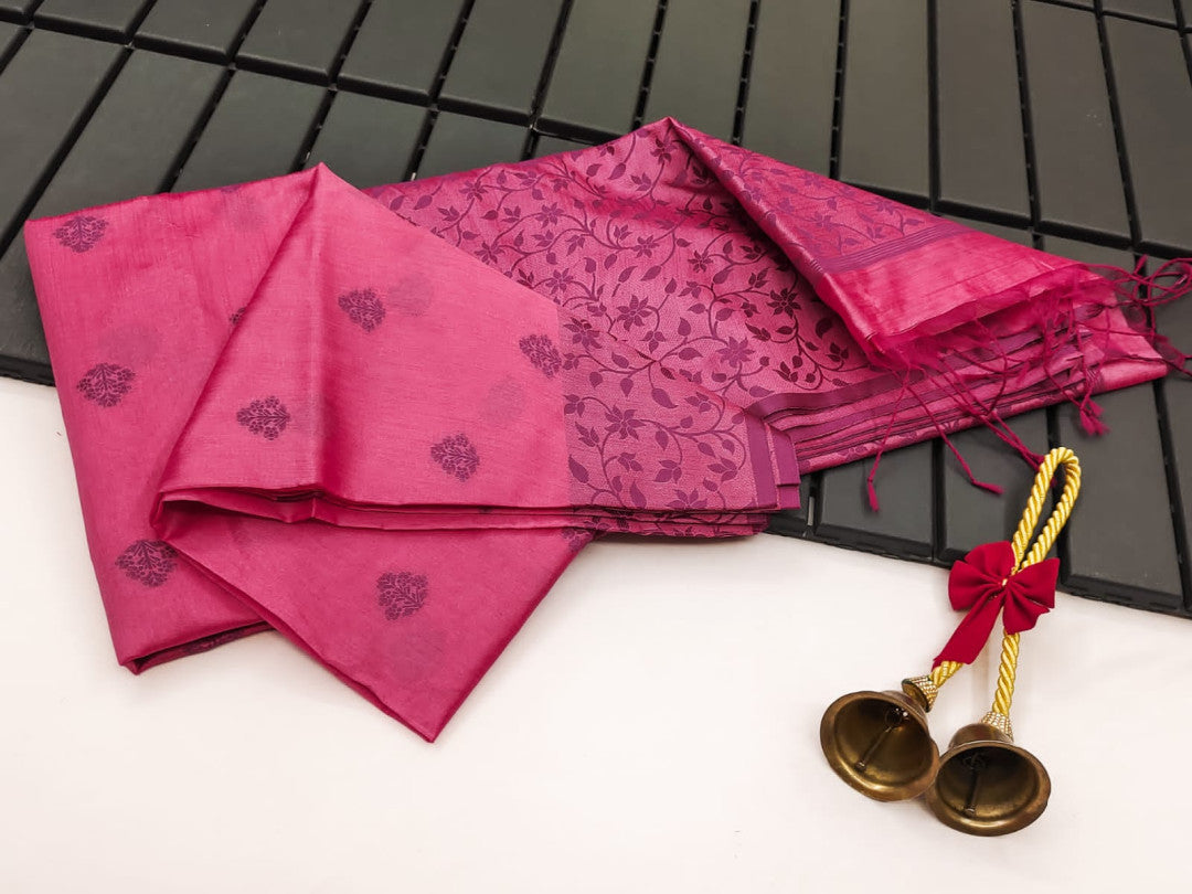 Pink Color Khadi Raw Silk Saree With Jamdani Weaving Border