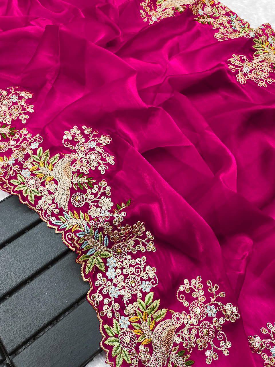 Pink Fancy Jimmy Choo Silk Saree With Sequence And Embroidery Work