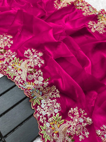 Pink Fancy Jimmy Choo Silk Saree With Sequence And Embroidery Work